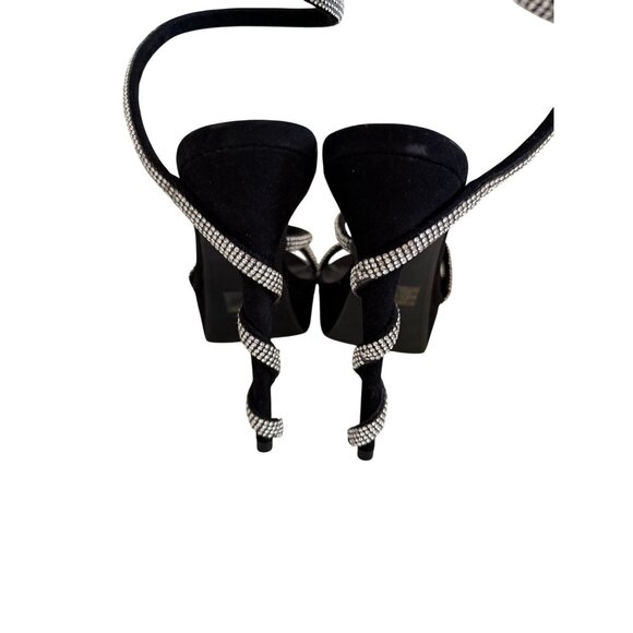 WILD DIVA Black Silver Rhinestone Jeweled Spiral Heels Size 9 - Picture 4 of 9